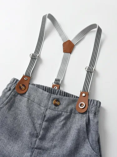 Vista 48 de Conjunto de pantalones para bebé, camisa de manga larga + pantalones + corbatín + tirantes, trajes de caballero para niños pequeños