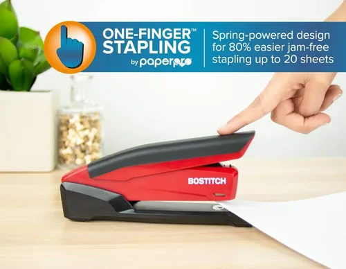 Vista 3 de Bostitch inPower - Engrapadora de escritorio con resorte, tecnología de grapado fácil, rojo y Bostitch Office profesional magnético removedor