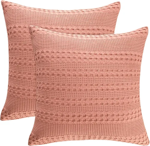 Vista 34 de PHF Fundas de almohada 100% algodón con tejido de gofre de 24 x 24 pulgadas, paquete de 2 fundas cuadradas para decoración elegante del hogar, sin