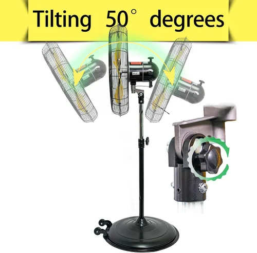 Vista 6 de HiCFM Ventilador de pedestal de 20 pulgadas, inclinación de 50°, 3 velocidades, 5000 CFM, ventilador de pie de alta velocidad con motor potente