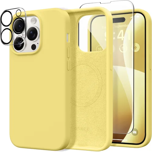 Vista 230 de GONEZ Funda magnética para iPhone 14, compatible con Magsafe, con protector de pantalla + protector de cámara, forro de microfibra antiarañazos