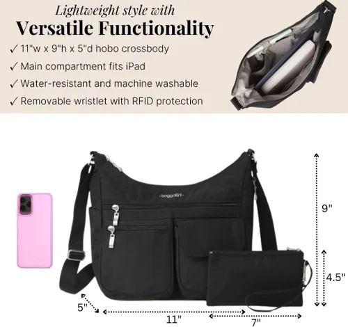 Vista 4 de Baggallini womens Everywhere Bagg Crossbody Women 11x9 Lightweight Nylon Hobo Water-resistant Travel Bag W/Rfid