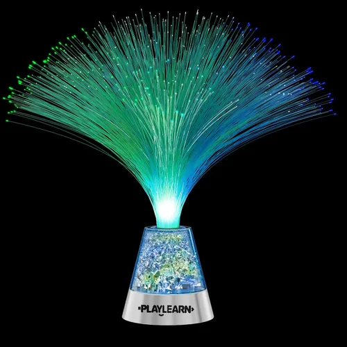 Vista 2 de PlayLearn Lámpara de fibra óptica con base de cristal que cambia de color, 4 colores, 13 pulgadas.