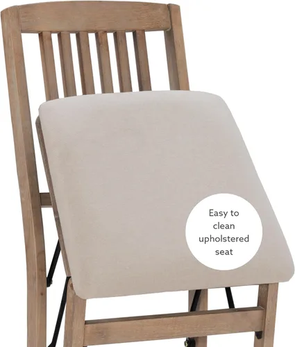 Vista 10 de Linon Keira - Juego de 2 sillas plegables de madera rústica natural con asiento tapizado beige y respaldo de misión