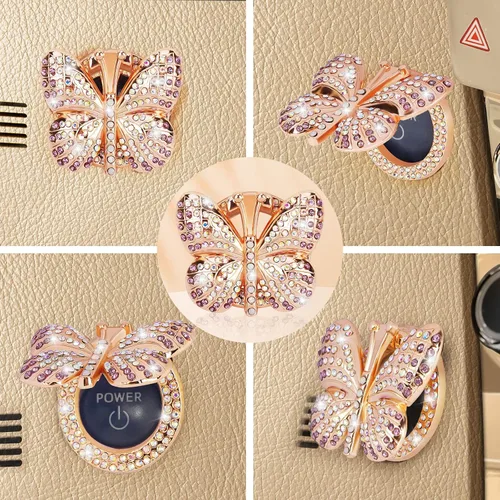 Vista 6 de Cubierta para botón de arranque y parada de automóvil, con diamantes de imitación de mariposa, bonita cubierta protectora de encendido, cubierta