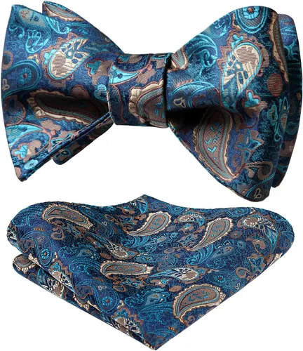 Vista 100 de HISDERN Pajaritas para hombre, corbatín de cachemira para hombre, corbata de lazo y bolsillo cuadrado, juego formal de esmoquin para boda