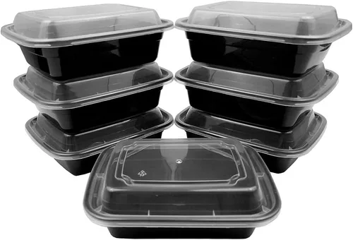 Vista 2 de PACTOGO Recipientes desechables de plástico negro rectangulares de 12 onzas con tapas, sin BPA (paquete de 50 juegos)
