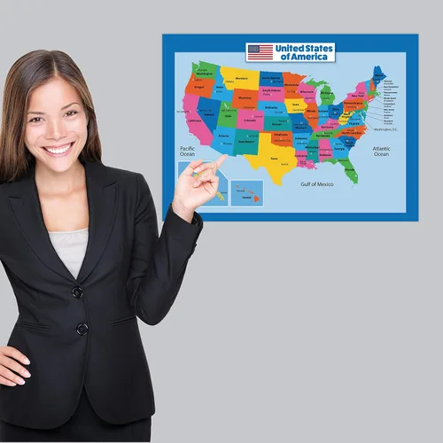 Vista 4 de Mapa de Estados Unidos para niños - Laminado - Mapa de pared de Estados Unidos (18 x 24 pulgadas)