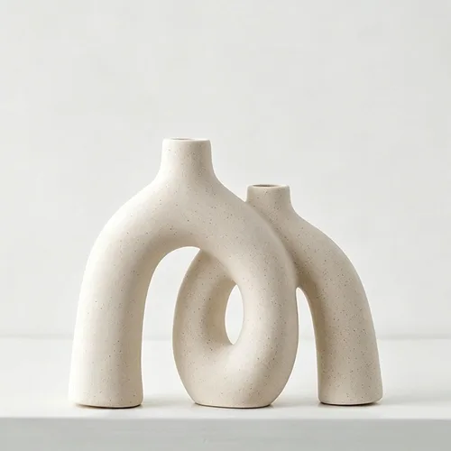 Vista 18 de Juego de jarrones negros mate – Jarrones estéticos de cerámica Hug Hollow Donut para decoración del hogar, moderno jarrón decorativo nórdico