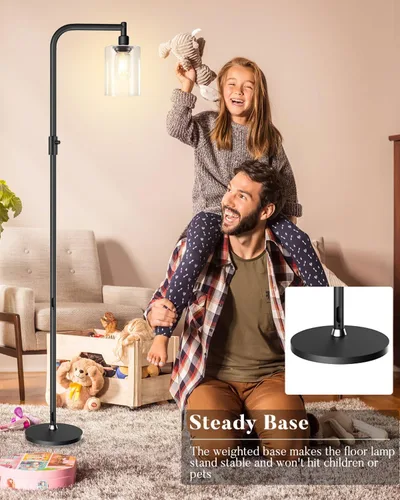 Vista 6 de Lightdot Lámpara de pie de vidrio de 63 pulgadas para sala de estar, lámparas altas modernas de pie regulables con pantalla de vidrio transparente
