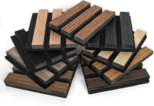 Vista 5 de SMARTSTANDARD Paneles de pared acústicos de muestra en madera, panel de pared insonorizado, panelado de listones de madera estriado en 3D para Roble