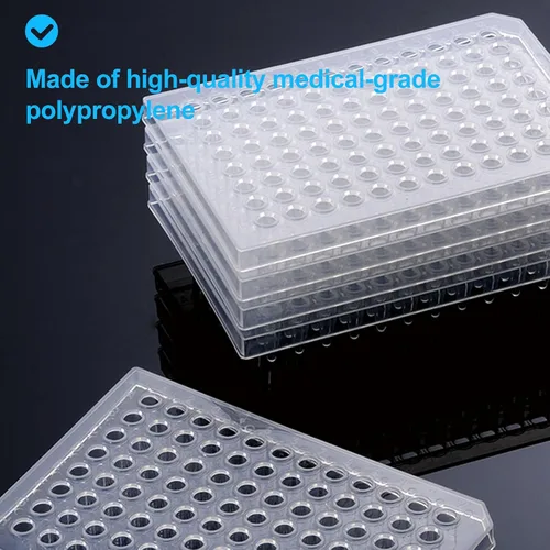 Vista 5 de Placas PCR de 96 pocillos de 0.0 fl oz, placa PCR de polipropileno transparente con faldón, tubos de pared ultrafinos, sin ADNasa/RNasa, paquete