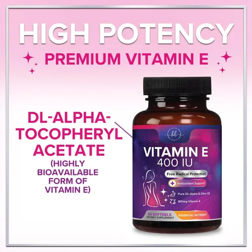 Vista 6 de Vitamina E - 180 mg por porción - Potente suplemento de apoyo para el cabello y la piel - Dl-Alpha VitaminE Apoyo a la salud inmune