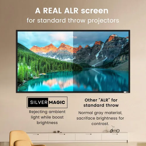Vista 2 de Pantalla de proyector ALR para montaje en pared estándar, alto contraste, 70% ALR, alto brillo, 2.7X, ganancia, 84 pulgadas, pantalla gris 16:9, por