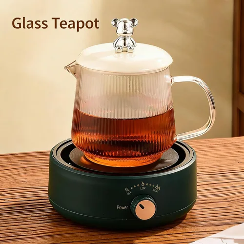 Vista 7 de Estufa eléctrica de 500 W, mini calentador eléctrico de 4.33 pulgadas, máquina de té de vidrio, quemador de platos calientes, estufa de encimera
