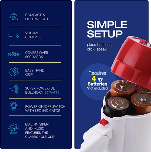 Vista 5 de Croove Portable Megaphone - Loud Speaker, Lightweight Bullhorn with Siren Music, Volume Control