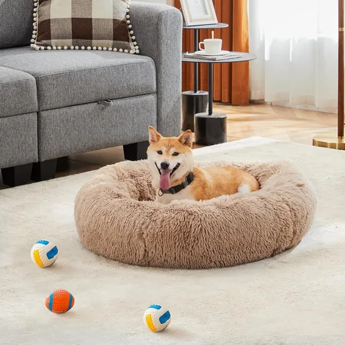 Vista 2 de NEWBULIG 37x37 Inch Donut Dog Bed for Indoor Use, Fluffy Large Pet Sofa Marrón