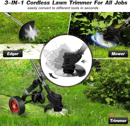 Vista 5 de Weed Eater, 3 en 1 inalámbrico Wacker - Cortadora de césped eléctrica con batería de 21 V 2000 mAh para jardín y patio con rueda (negro EE.UU.)