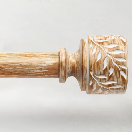 Vista 13 de Barras de cortina de madera boho para ventanas de 32 a 45 pulgadas, barra de cortina ajustable de 1 pulgada con remates de hojas de grano de madera