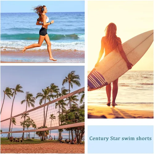 Vista 5 de Century Star Pantalones cortos de natación para mujer, elásticos, de cintura alta, pantalones cortos deportivos, traje de baño, tankini, pantalones