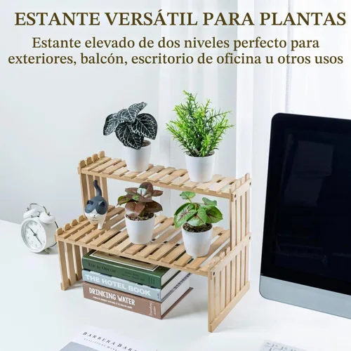 Vista 2 de MyGift soporte para plantas de bambú natural con 2 niveles, para el escritorio, color café