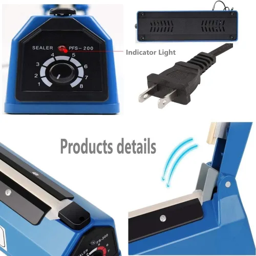 Vista 6 de Sellador térmico por impulsos Sellador de bolsas de impulso de 8 pulgadas Máquina de sellado de bolsas de polietileno Máquina de sellado térmico