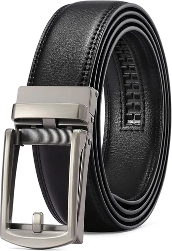 Vista 17 de SENDEFN Cinturón de vestir casual de cuero para hombre de 1 3/8 pulgadas con hebilla de clic ajustable automática con caja de regalo A-negro-71gs
