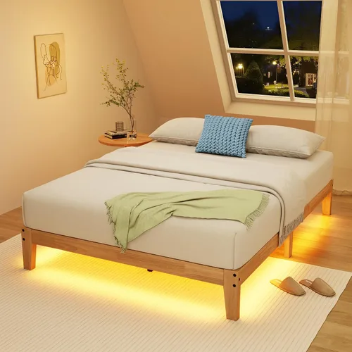 Vista 11 de Awesofurni Marco de Cama Individual, Plataforma de Cama de Madera Maciza de 12 Pulgadas con Listones de Madera, Marco de Cama de Madera con Acabado