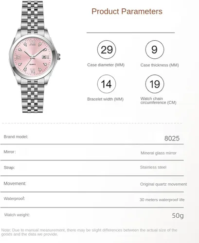 Vista 5 de Reloj de pulsera para mujer, reloj de cuarzo de acero inoxidable, luminoso, impermeable, reloj de negocios para mujer