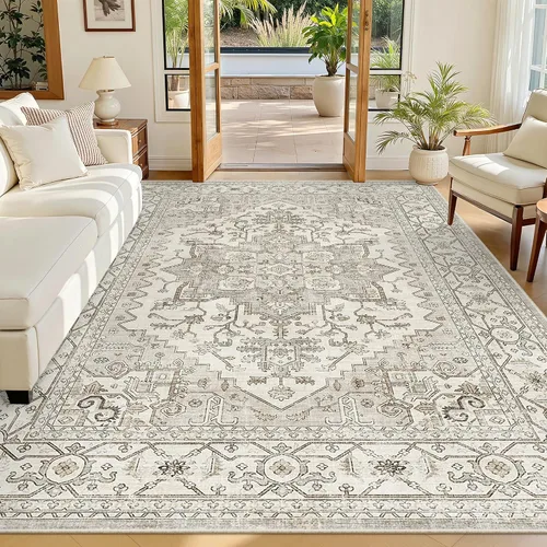 Vista 145 de Madane Alfombra lavable de 2 x 3 pies, alfombra de entrada pequeña, antideslizante, vintage, para entrada interior, alfombra de pelo bajo