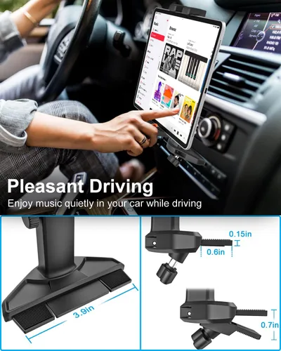 Vista 4 de GDZN Soporte para tableta para ranura de CD de automóvil, altura ajustable, soporte para tableta con brazo telescópico compatible con iPad Pro 12.9