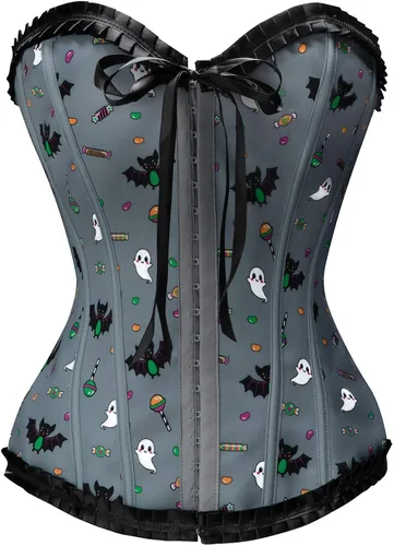 Vista 4 de Littleforbig Top para mujer con cordones deshuesados Overbust corsé Bustier Bodyshaper - Patrón de murciélago de azúcar