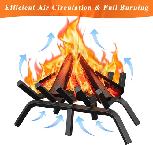 Vista 6 de Jusgym Rejilla de chimenea de 17 pulgadas, rejilla de leña de chimenea de acero sólido de servicio pesado con 6 patas de soporte, rejilla de leña