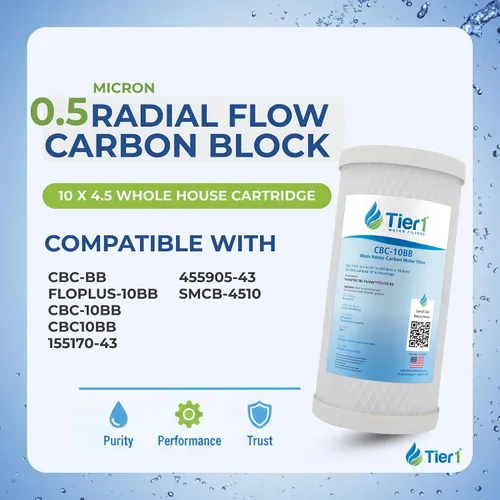 Vista 2 de Tier1 Filtro de agua de 0.5 micrones, 10 x 4.5 Cartucho de repuesto para filtro de bloque de carbono para toda la casa Reemplazo para filtro