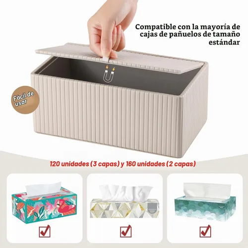 Vista 8 de KINGFOM Funda de caja de pañuelos de cuero sintético PU, soporte rectangular para caja de pañuelos con fondo magnético, dispensador de servilletas