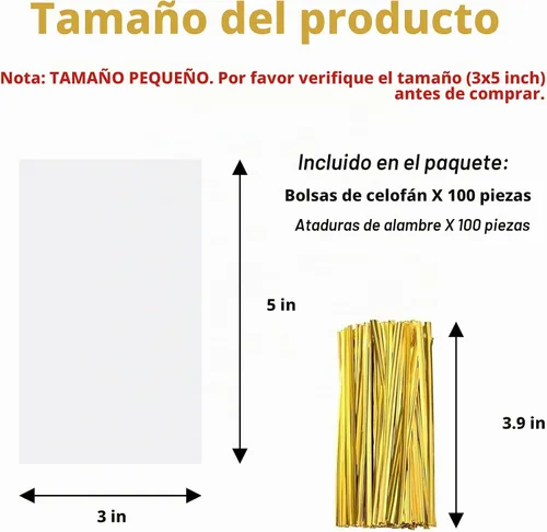 Vista 2 de Yotelab Bolsas para tartas, bolsas de celofán transparente de 3 x 5 pulgadas con lazos giratorios, 100 unidades Clear Gift Wrap Bags, Small Treat
