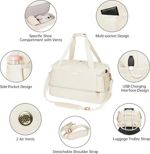 Vista 4 de Bolsa de lona de gimnasio para mujer, Blancuzco, Bolsa de viaje para gimnasio