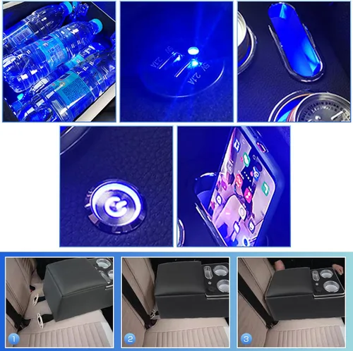 Vista 7 de Caja de Almacenamiento de Reposabrazos Mejorada con Portavasos y Soporte para Teléfono para Automóvil y Camioneta y Camión Piso Cabina Asiento