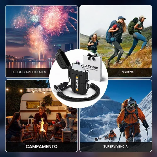 Vista 6 de LcFun Encendedor eléctrico USB C recargable de plasma resistente al viento, encendedores de arco sin llama, fósforos a prueba de agua para camping
