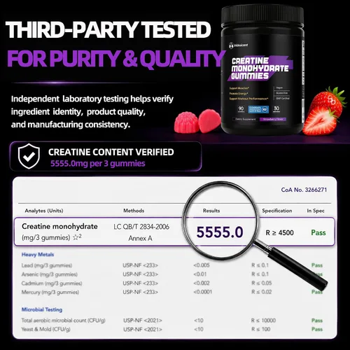 Vista 5 de Gomitas de monohidrato de creatina certificadas por NSF, 90