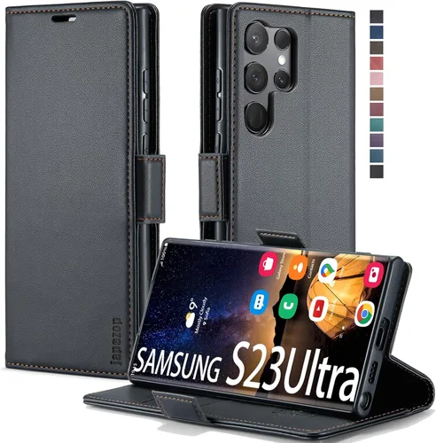 Vista 21 de japezop Compatible con Samsung Galaxy S23 5G - Funda tipo cartera con bloqueo RFID, tarjetero y función atril magnético, funda de piel con tapa