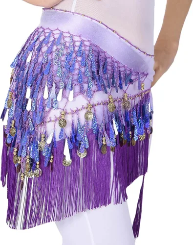 Vista 2 de Bufanda para mujer, con lentejuelas, danza del vientre, cadera, borlas, monedas, falda envolvente para Halloween