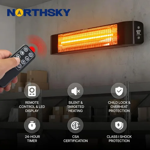 Vista 2 de Calentador eléctrico para exteriores de 1500 W, calentador de patio para uso en exteriores, calefacción silenciosa y específica, control inteligente