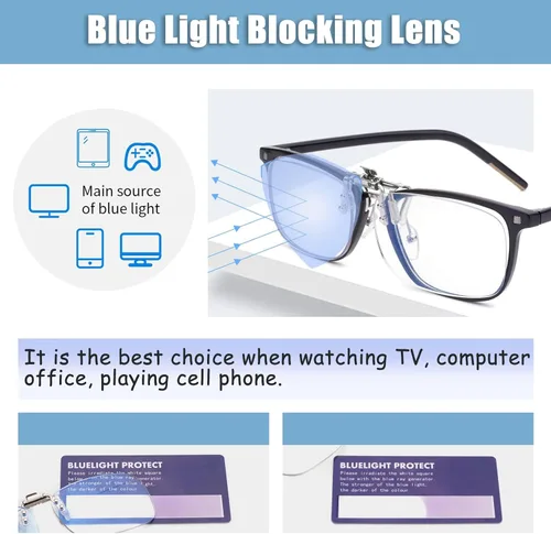 Vista 5 de Paquete de 2 lentes de lectura abatibles sin montura con clip para anteojos con estuche anti luz azul y bloqueo UV400