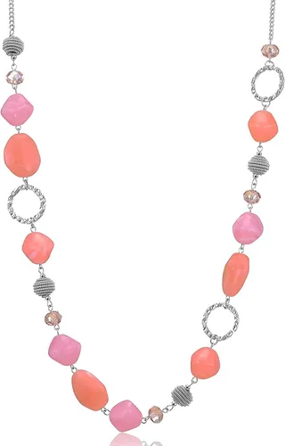 Vista 24 de BULINLIN Collar largo de cuentas para mujer, collar de cadena de suéter plateado con cuentas de resina de cristal, collar de joyería de moda