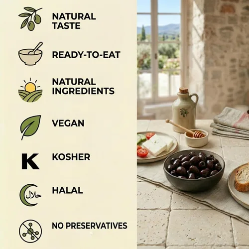 Vista 3 de Marmarabirlik Aceitunas negras enlatadas, aceitunas turcas en salmuera, recogidas a mano, aperitivos saludables, sabor vegano y mediterráneo