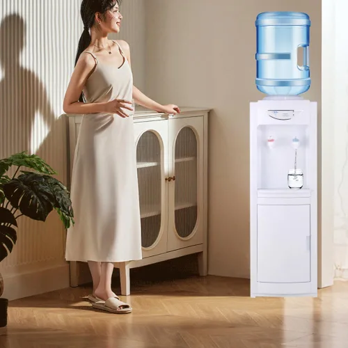 Vista 2 de Dispensador de agua para botella de 5 galones, dispensador de agua de carga superior fría y caliente, enfriador independiente con cierre