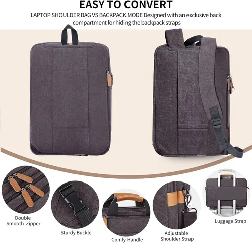 Vista 7 de ESTARER Bolsa de computadora portátil para hombres 3 en 1, bolsa de mensajero para portátil de 17-17.3 pulgadas para negocios, trabajo, viajes