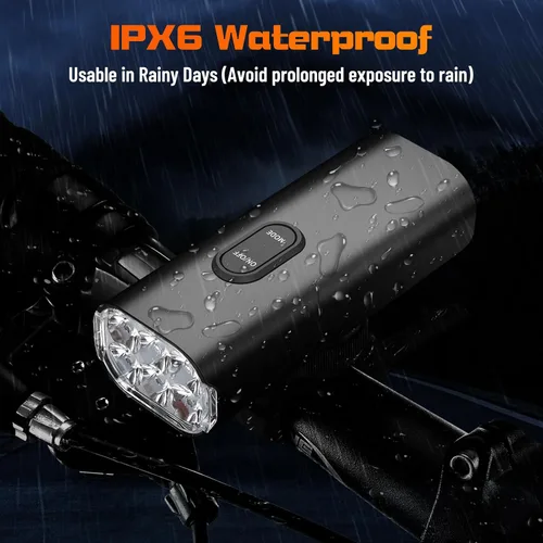 Vista 4 de Suruid - Luces brillantes para bicicleta de 2000 lúmenes, IPX 6 impermeables Recargable por USB, 6 LED, montaje ajustable, para todas las Negro