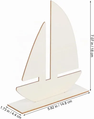 Vista 6 de EXCEART 10 piezas de rebanadas de madera con forma de velero, adornos de madera rústica sin terminar para manualidades, decoración náutica